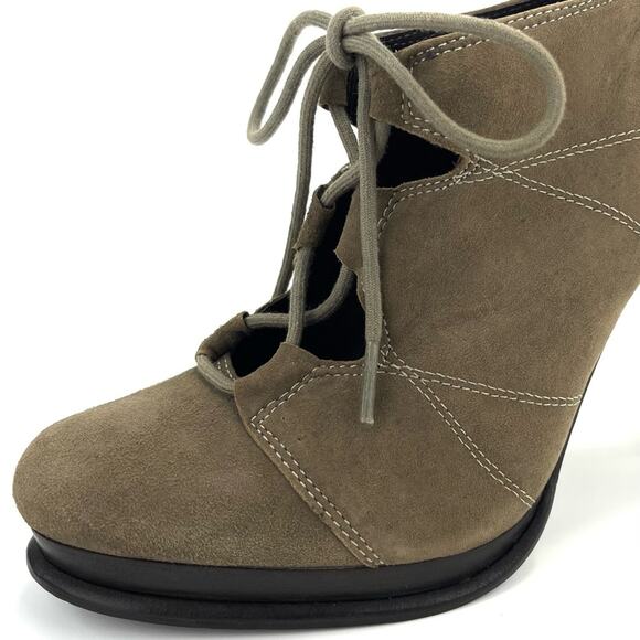 DVF Diane Von Furstenberg Guardian Stiletto Platform Bootie Sz 6.5 Tan Kid Suede - Picture 11 of 15